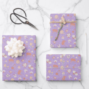 Sketched Flowers on Light Purple Wrapping Paper Sheet