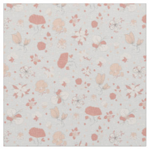 Sketched Flowers on Pale Grey Fabric