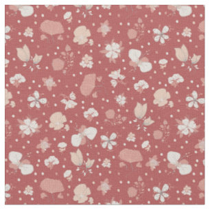 Sketched Flowers on Red Fabric