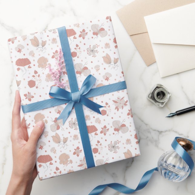 Sketched Flowers on White Wrapping Paper (Gifting)