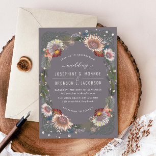 Sketched Flowers Purple Wedding Invitation