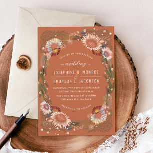 Sketched Flowers Unique Terracotta Orange Wedding Invitation