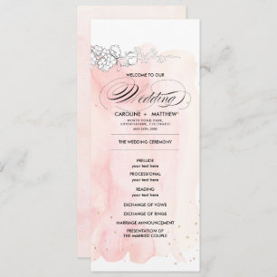 Sketched Flowers Watercolor Wedding Program Cards