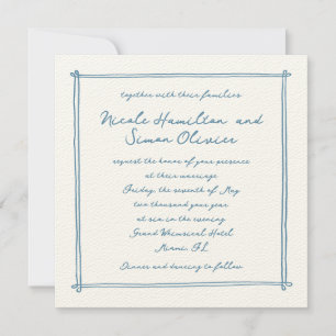 Sketched frame Blue Whimsical Hand Drawn Wedding Invitation