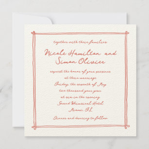 Sketched frame coral Whimsical Hand Drawn Wedding Invitation