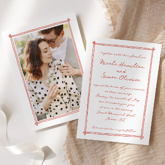 Sketched frame Whimsical Hand Drawn Photo Wedding Invitation