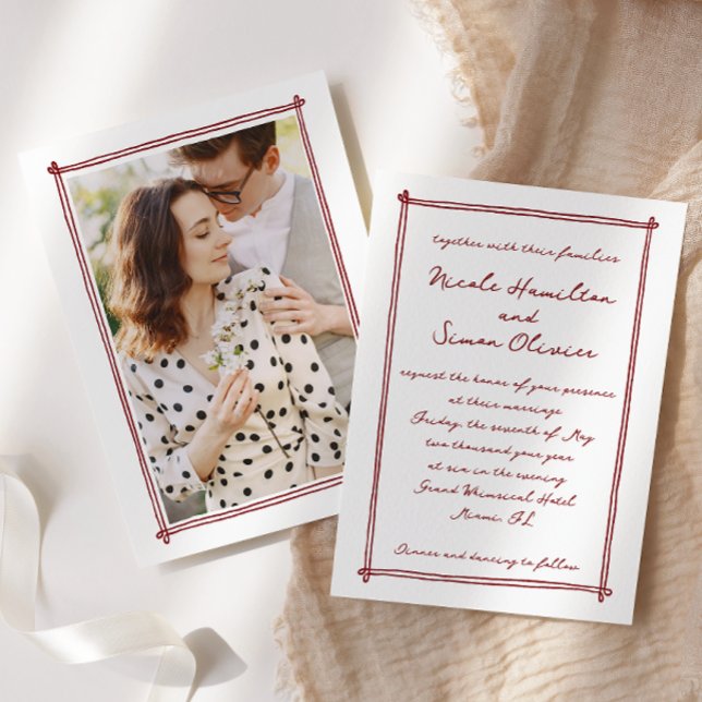Sketched frame Whimsical Hand Drawn Photo Wedding Invitation (Creator Uploaded)
