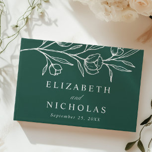 Sketched Green Floral Photo Wedding Guest Book