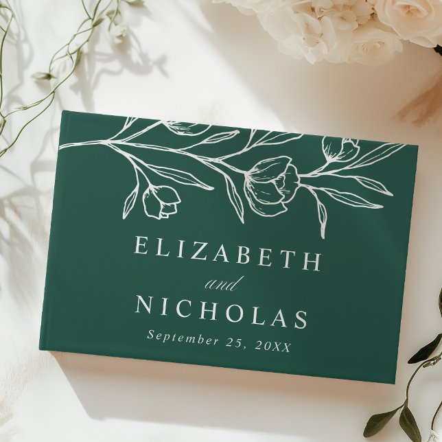 Sketched Green Floral Photo Wedding Guest Book (Creator Uploaded)