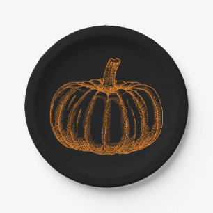 Sketched Halloween Pumpkin Paper Plate
