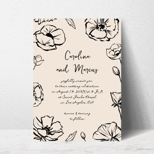 Sketched Hand Drawn Floral Handwritten Wedding Invitation