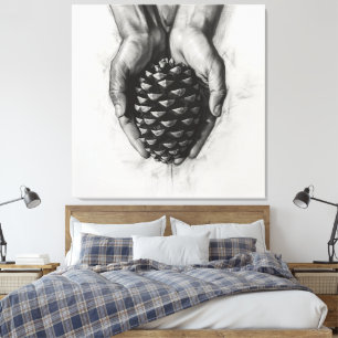 Sketched Hands with Pinecone Canvas Print