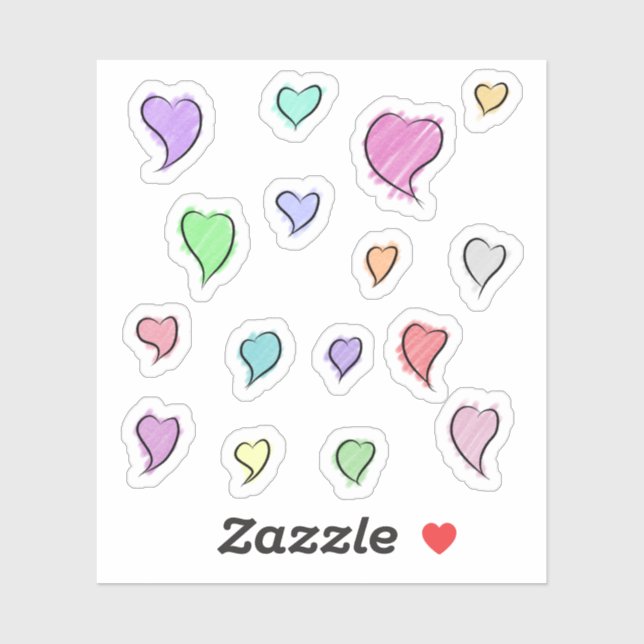Sketched Hearts Small Transparent Sticker Sheet (Sheet)