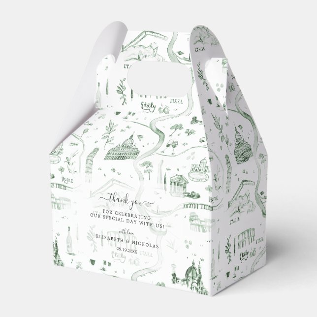 Sketched Illustrated Map of Italy | Wedding Favour Box (Front Side)