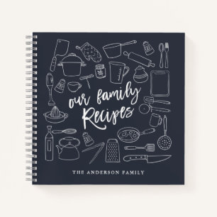 Sketched Kitchen Tools Personalised Recipe Noteboo Notebook