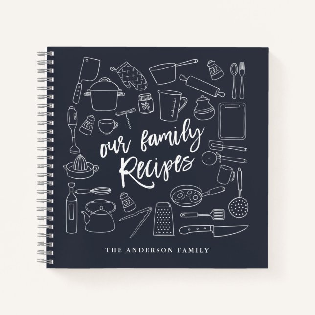 Sketched Kitchen Tools Personalised Recipe Noteboo Notebook (Front)