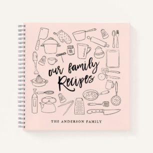 Sketched Kitchen Tools Personalised Recipe Notebook