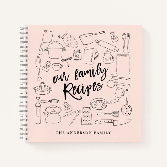 Sketched Kitchen Tools Personalised Recipe Notebook (Front)