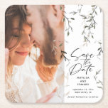 Sketched leaf botanical foliage modern wedding square paper coaster<br><div class="desc">Sketched leaf botanical foliage modern wedding photo save the date card. Classy modern abstract hand drawn design. Part of a collection.</div>