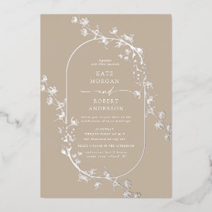 Sketched Modern Floral Wedding Foil Invitation