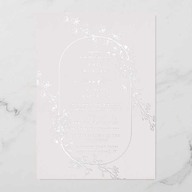 Sketched Modern Floral Wedding Foil Invitation (Front)