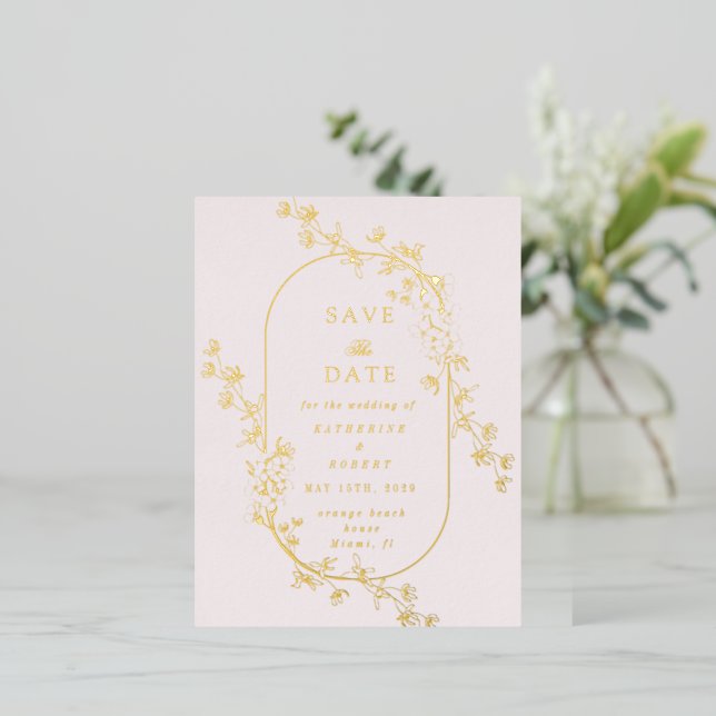 Sketched Modern Floral Wedding Foil Invitation (Standing Front)