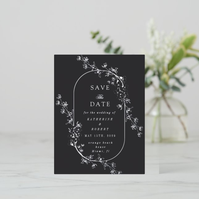 Sketched Modern Floral Wedding Foil Invitation (Standing Front)