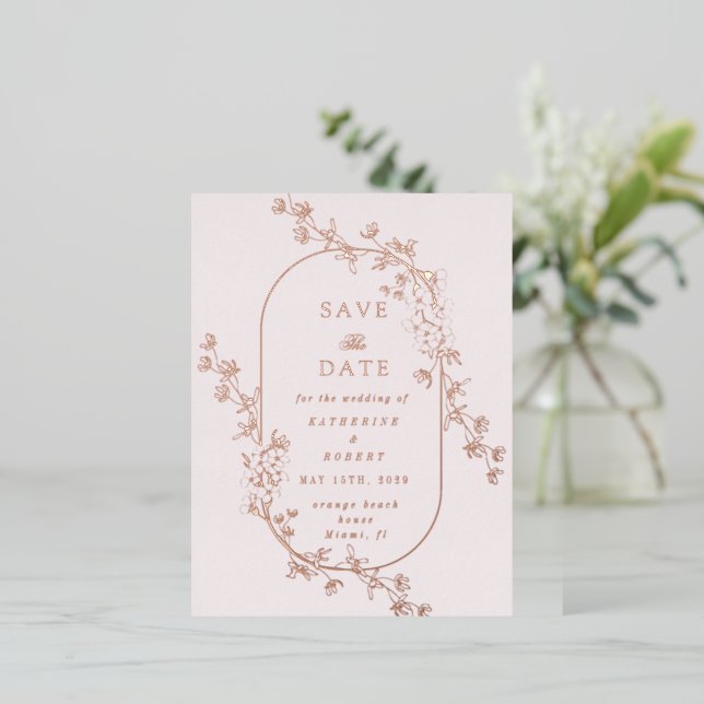 Sketched Modern Floral Wedding Foil Invitation (Standing Front)