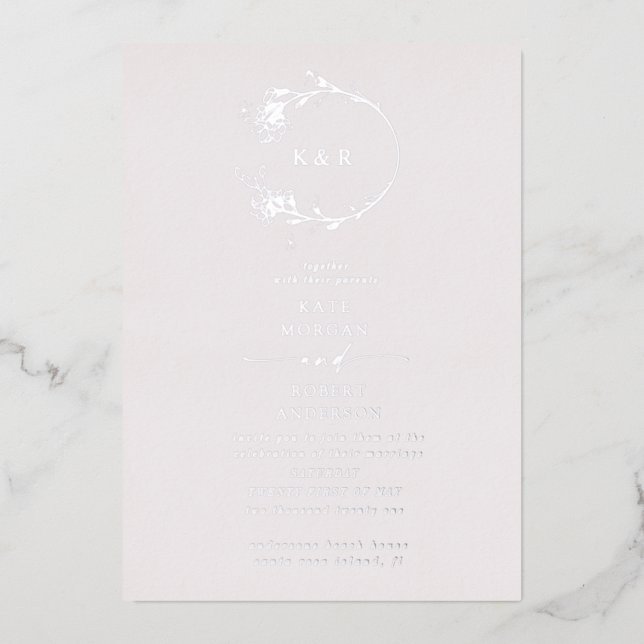 Sketched Modern Floral Wedding Foil Invitation (Front)
