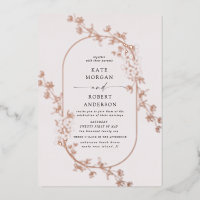 sketched modern floral wedding foil invitation