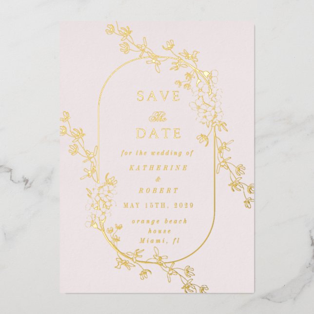 Sketched Modern Floral Wedding Foil Invitation (Front)