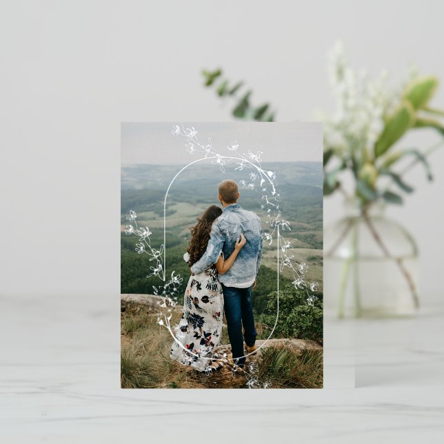 Sketched Modern Floral Wedding Foil Invitation (Standing Front)