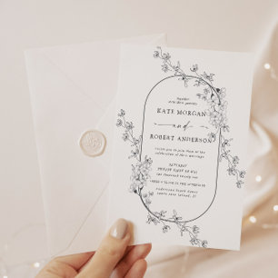 Sketched Modern Floral Wedding Invitation