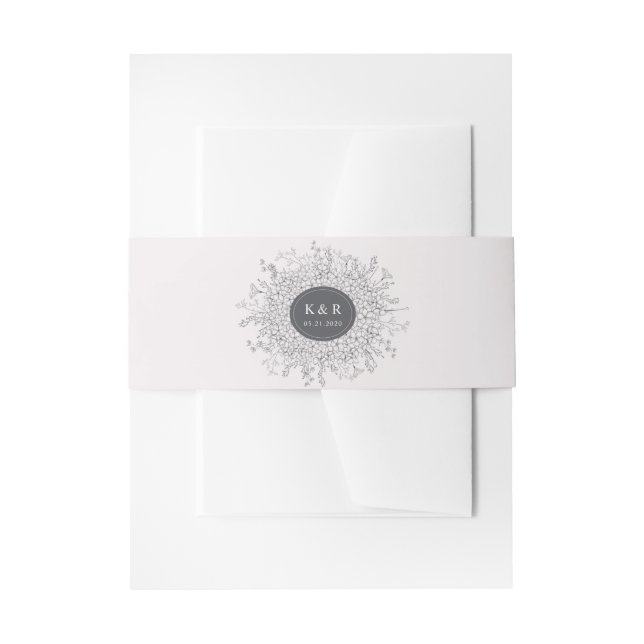 Sketched Modern Floral Wreath Wedding Invitation Belly Band (Front Example)