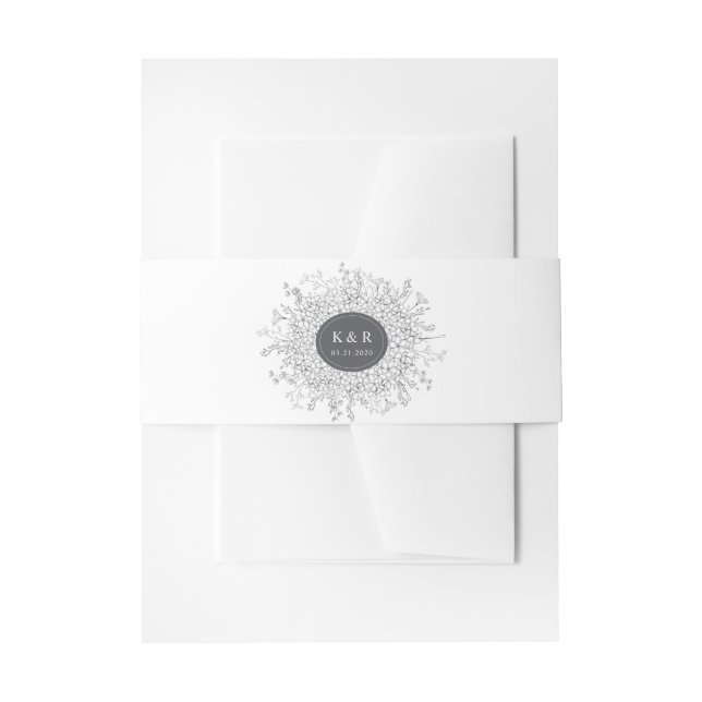 Sketched Modern Floral Wreath Wedding Invitation Belly Band (Front Example)