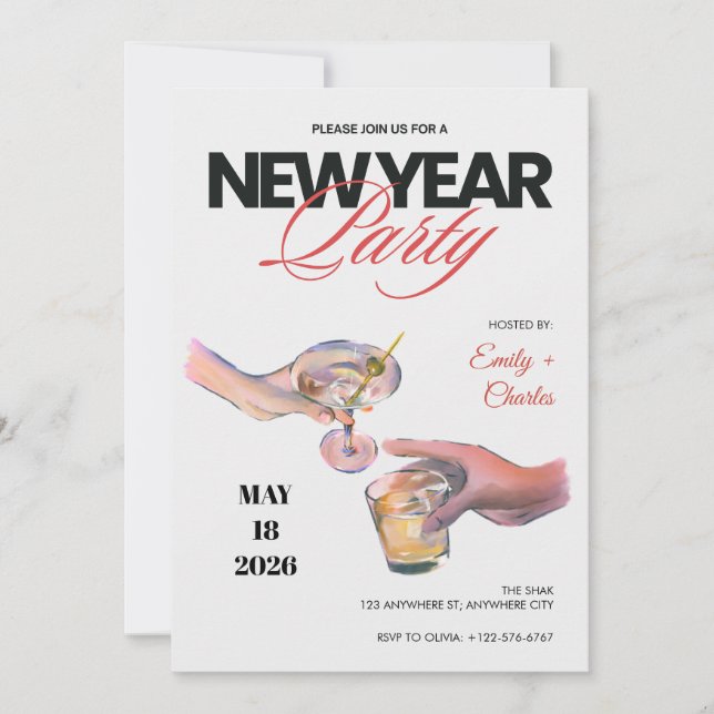 Sketched New Years Eve Party Invitation (Front)