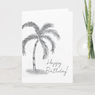 sketched Palm tree with fronds black and white Card
