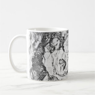 Sketched pen hand drawn poppies flowers floral whi coffee mug