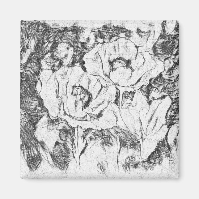 Sketched pen hand drawn poppies flowers floral whi magnet (Front)