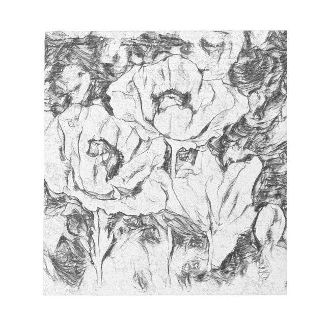 Sketched pen hand drawn poppies flowers floral whi notepad (Front)