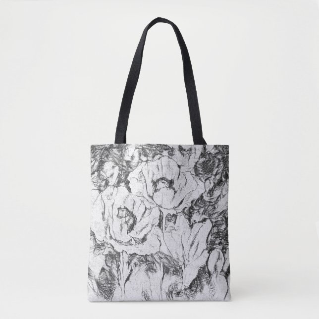 Sketched pen hand drawn poppies flowers floral whi tote bag (Front)