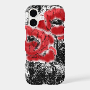 Sketched pen hand drawn red poppies flowers floral