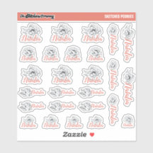 Sketched Peonies Custom Name Labels | School