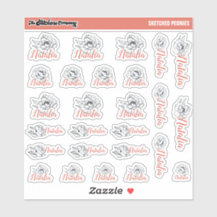 Sketched Peonies Custom Name Labels School