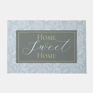 Sketched Peonies Dusty Blue Doormat