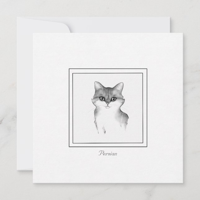 Sketched Persian Cat in Black and White Card (Front)