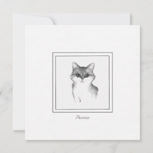 Sketched Persian Cat in Black and White Card