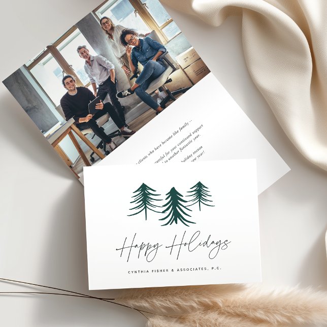 Sketched Pine | Logo & Photo Business Corporate Holiday Card (Creator Uploaded)