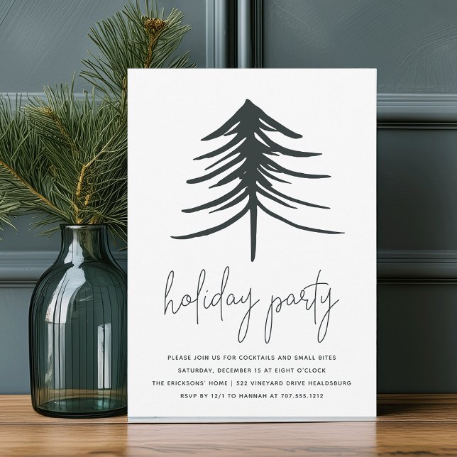 Sketched Pine | Modern Holiday Party Invitation (Creator Uploaded)