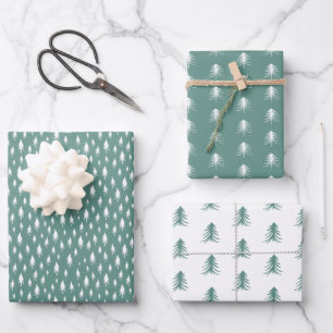 Sketched Pine Trees Coordinating Holiday Wrapping Paper Sheet